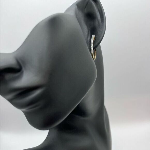 Natural Diamond 14k Gold Plated Hoop Earrings - Picture 1 of 6